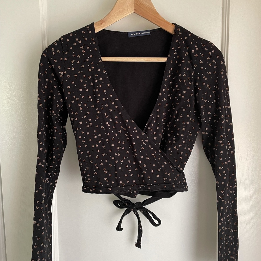 Brandy Melville Rae Long-sleeve Floral Wrap Top